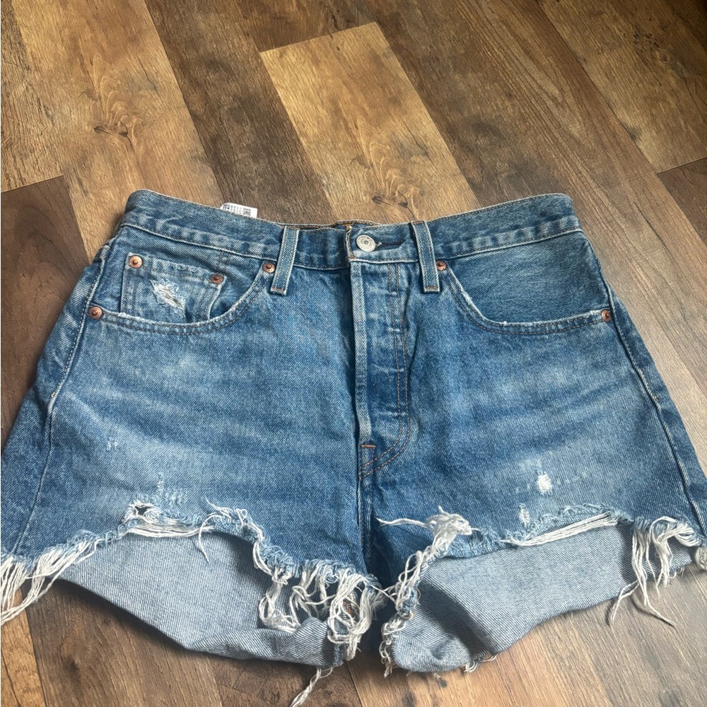 Levi's Blue Distressed Jean Shorts